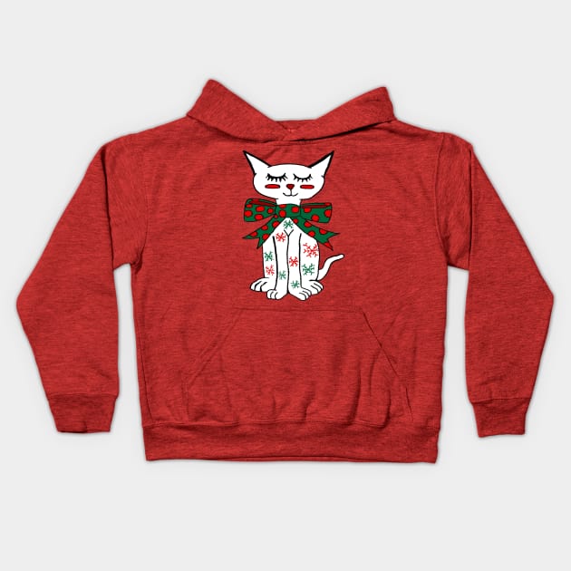 Cute Holiday Snowflake Cat Kids Hoodie by TintedRed